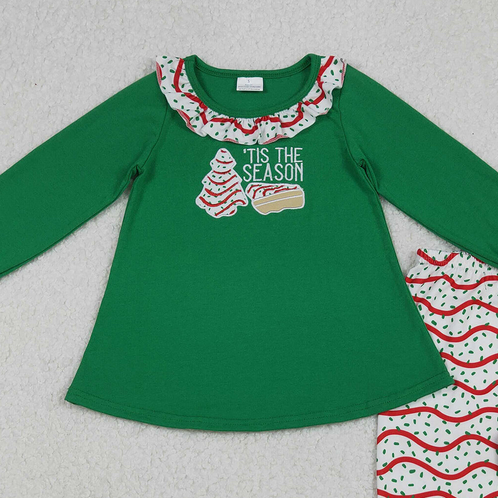 RTS NO MOQ （In stock）GLP2518 Baby Girls Winter Outfits Christmas Trees Cake Sason Tunic Ruffle Pants Sets