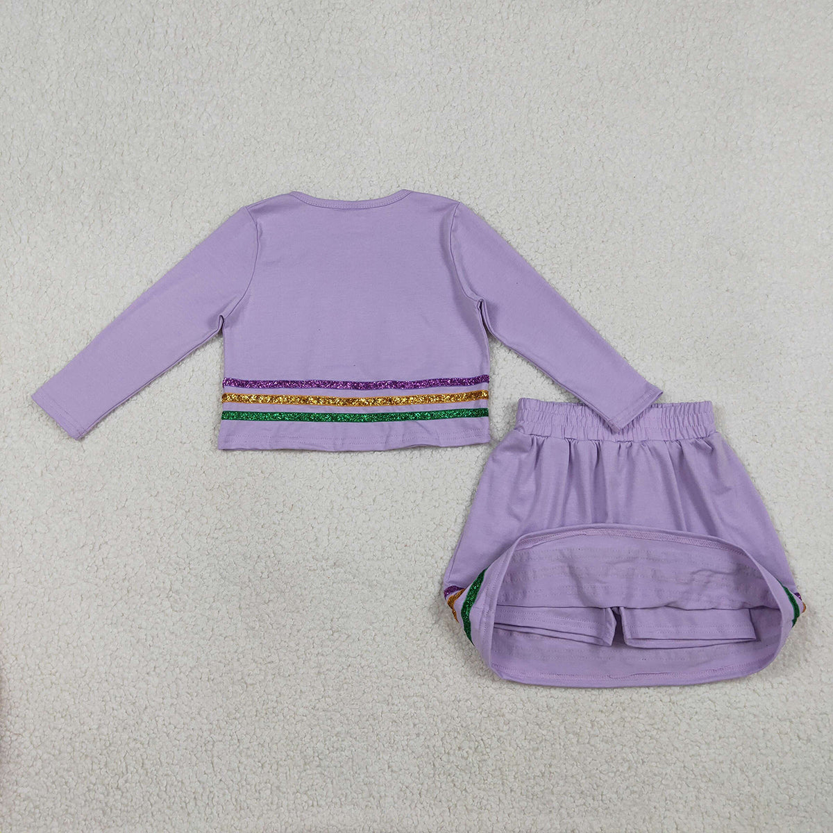 1.21 RTS NO MOQ （In stock）GLD1573 Baby Girls Mardigras Stripe Top Skirt Short Clothes Sets