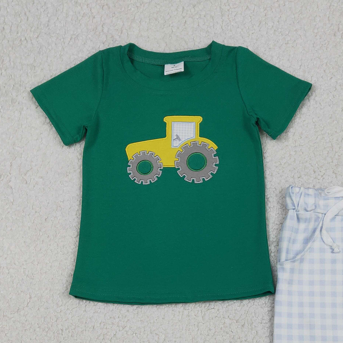 12.2 RTS NO MOQ （In stock）BSPO0615 Embroidery Golf Truck Baby Boys Top Checked Pockets Leggings Clothes Sets