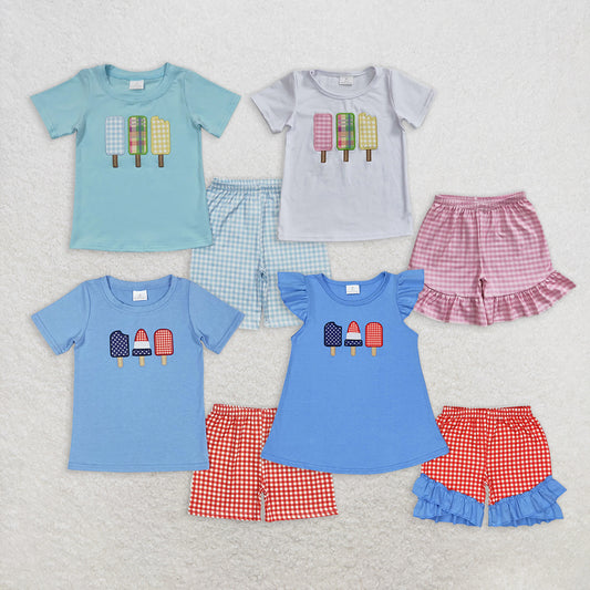 6.30  RTS NO MOQ Sibling Boys Baby Girls 4th Of July Popsicle Outfits Suits