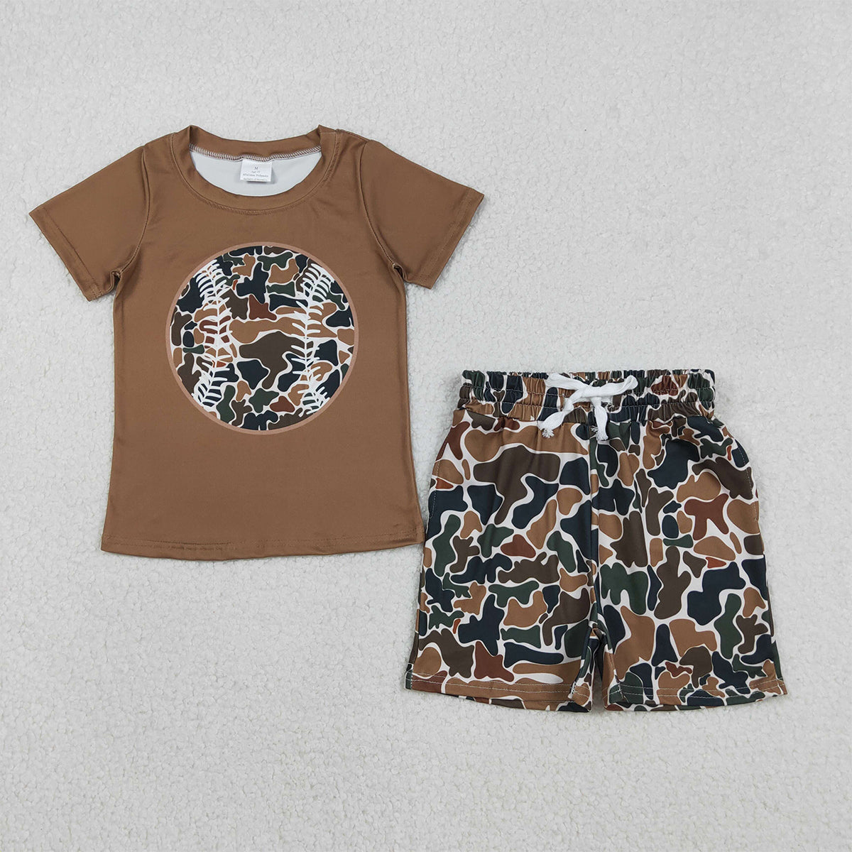 12.4 RTS NO MOQ （In stock）BT1429 Baby Boys Short Sleeve Brown Camo Baseballs Team T-shirts Top