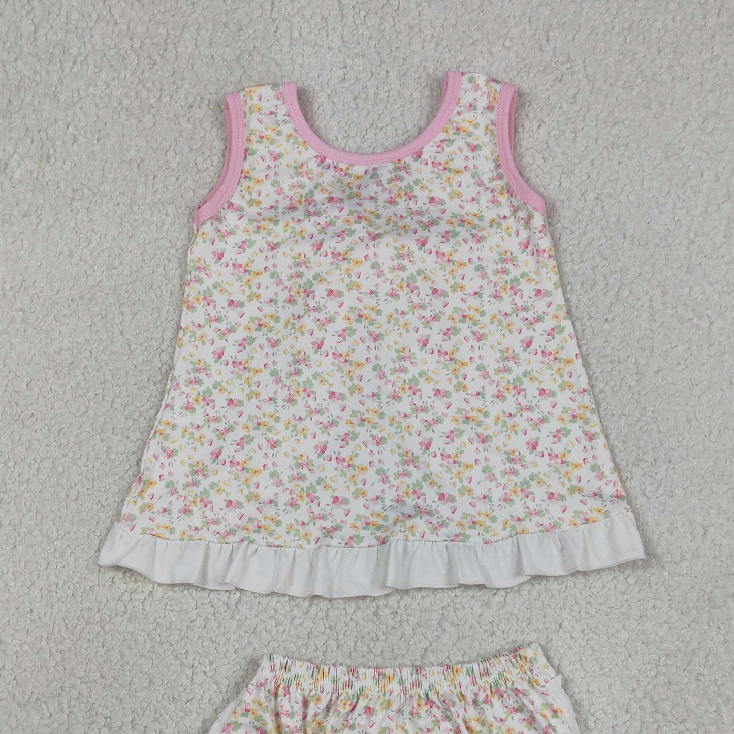 GBO0518 RTS NO MOQ （In stock）Sleeveless floral ruffle top bummies baby girls summer set
