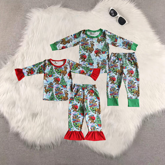 8.21 RTS Sibling Baby Boys Girls Dog deer christmas tree mystery kids Christmas pajamas