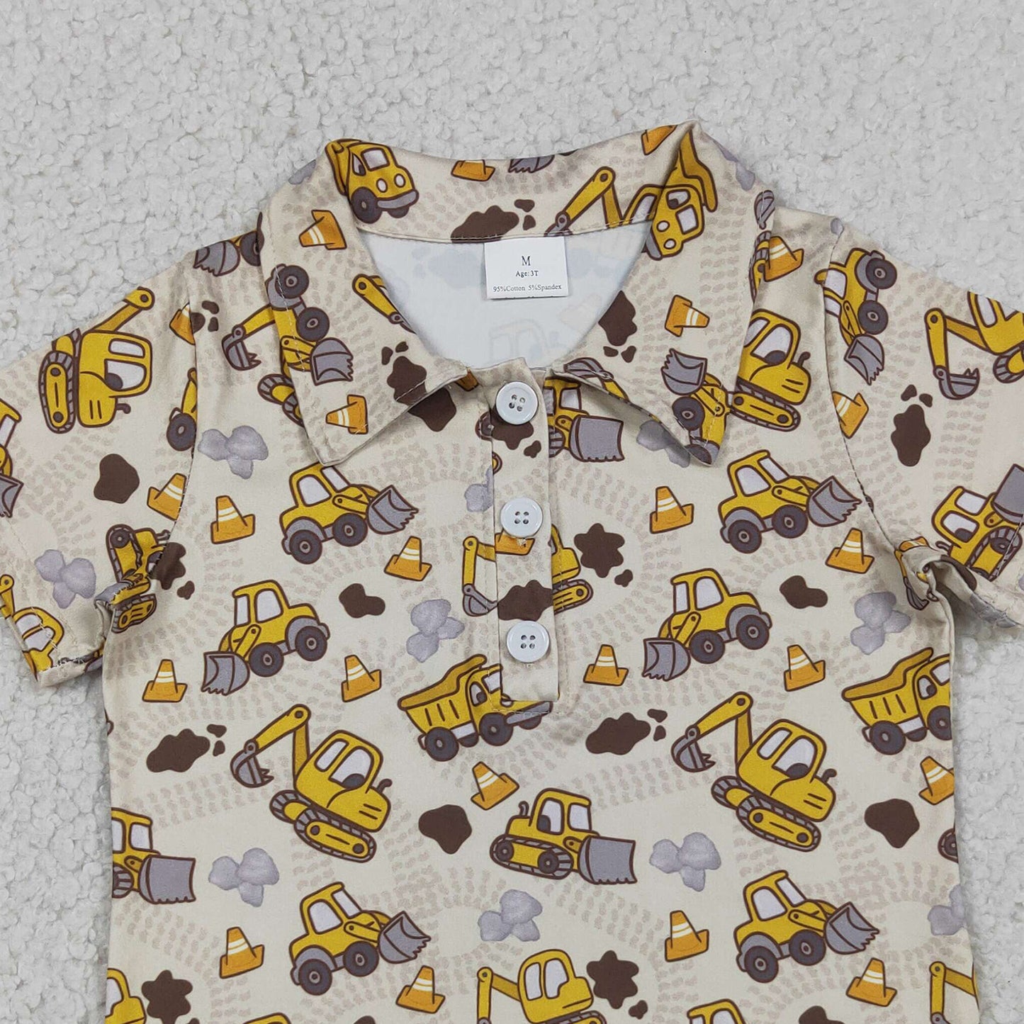 BT1792 RTS NO MOQ （In stock）Baby Boys Short Sleeve Excavators Tractors Button Polo Shirts Top