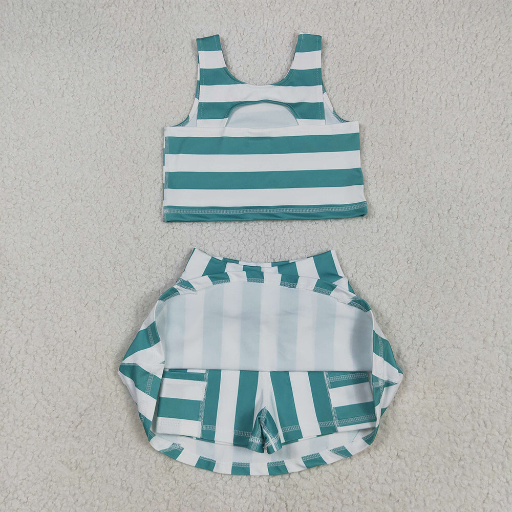 6.26  GSD2432 RTS NO MOQ Baby Girls Summer Yoga Outfits baby girl clothes yoga striped sleeveless dress