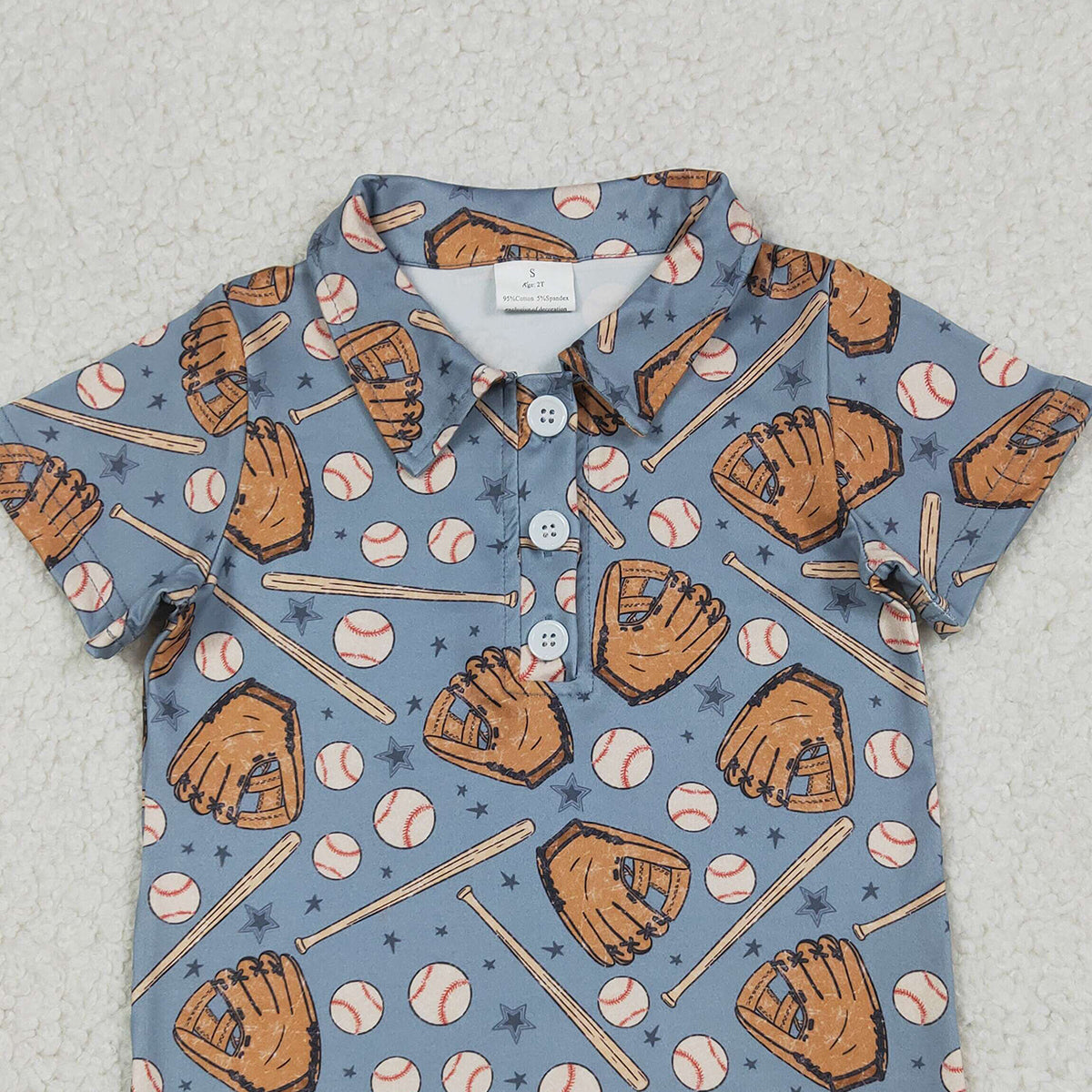 12.24 RTS NO MOQ （In stock）BT1581 Baby Boys Stars Baseballs Team Button Polo Shirts Top