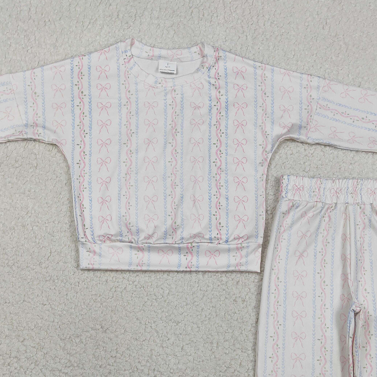 1.31 RTS NO MOQ （In stock）GLP3238 Baby Girls Bows Flowers Stripe Top Jogger Pants Pajamas Clothes Sets