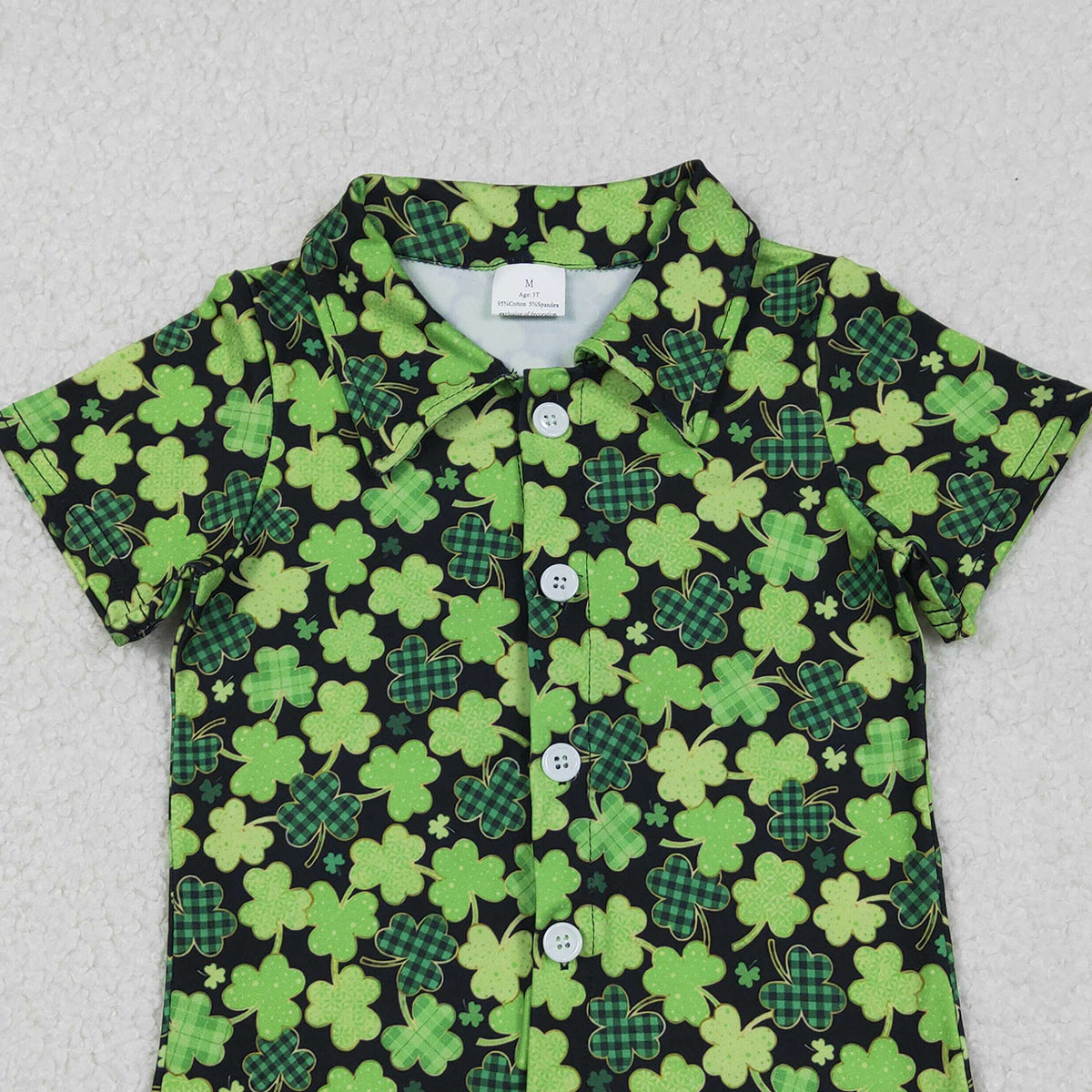 12.9 RTS NO MOQ （In stock）BT1455 Baby Boys Green Clovers Button St Patrick Shirts Top