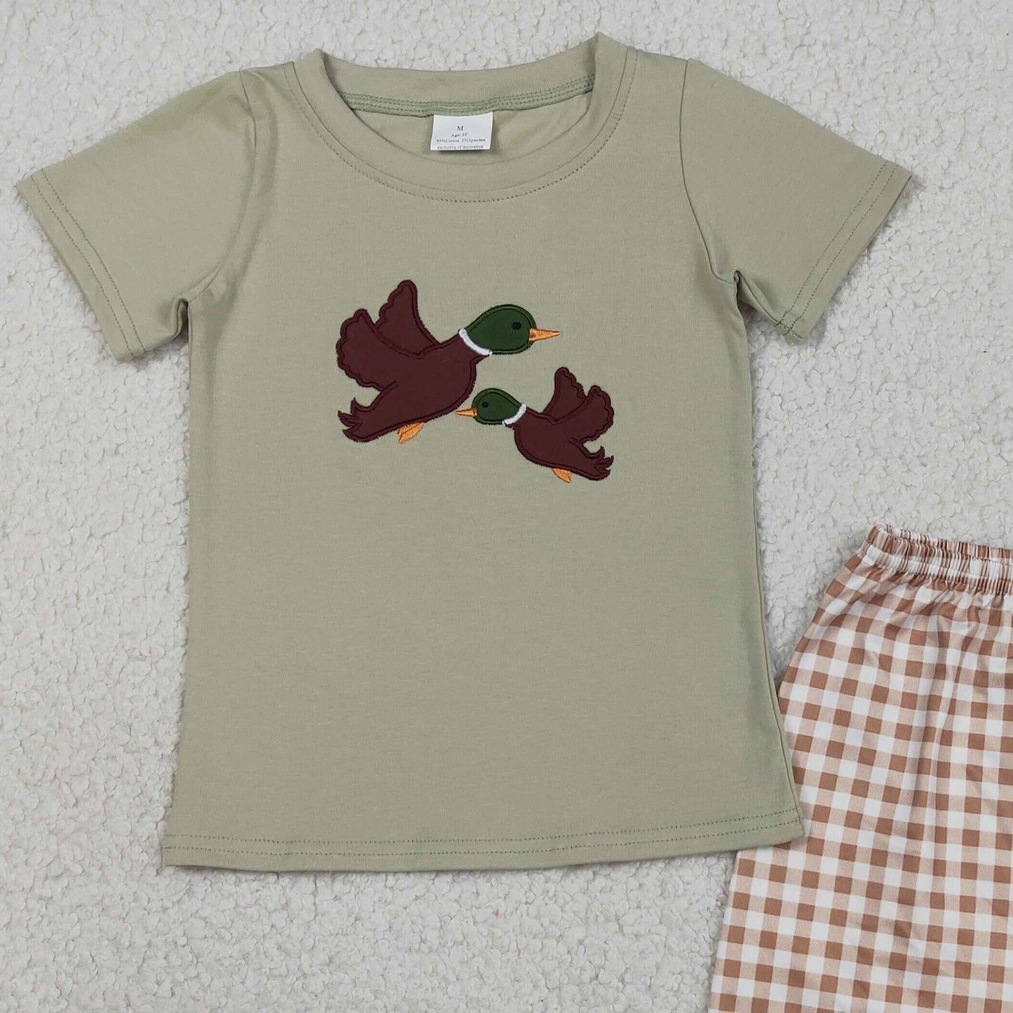 BSSO1867 RTS NO MOQ （In stock ）Short sleeves duck embroidery top plaid shorts boys outfits