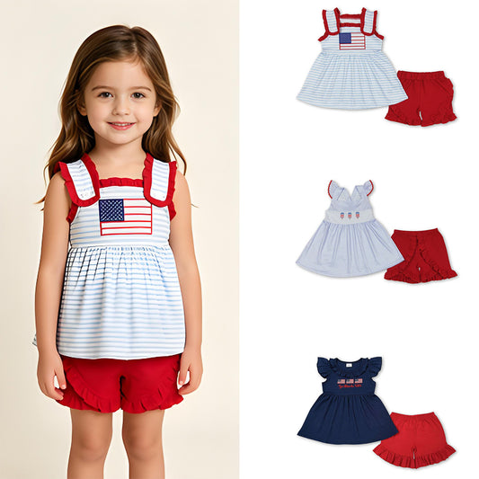 RTS Sibling Flag stripe tunic shorts girls 4th of july clothes