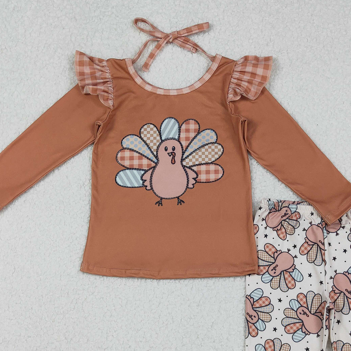 10.11 RTS NO MOQ （In stock）GLP2605 Baby Girls Turkey Top Bell Bottom Pants Thanksgiving Clothes Sets