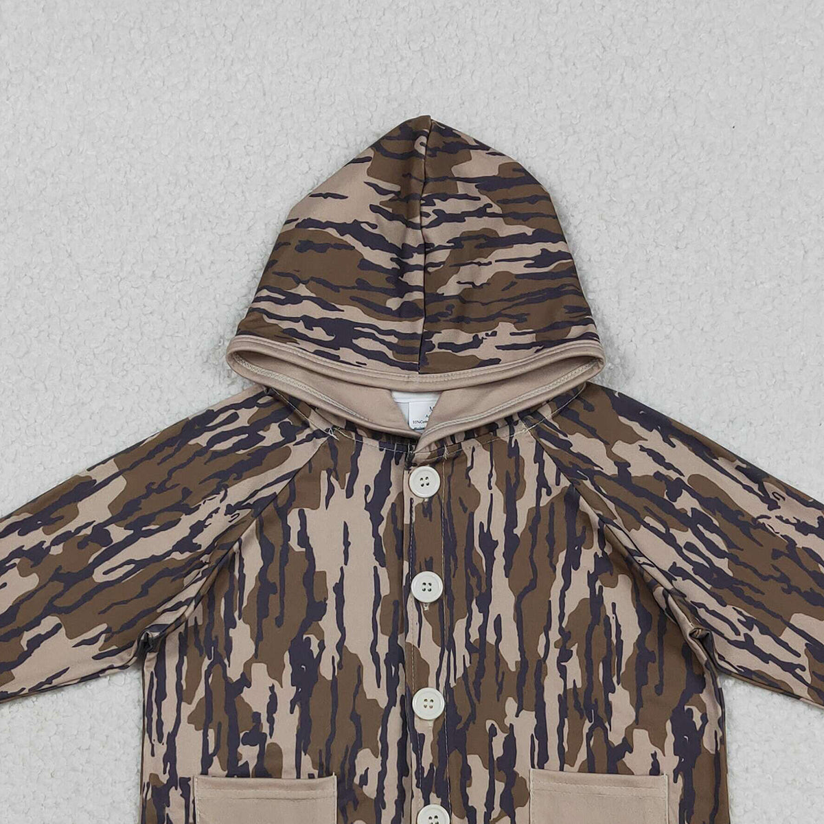 12.11 RTS NO MOQ （In stock）BT1441 Baby Boys Southern Olive Camo Button Pockets Hoodie Jackets Tops