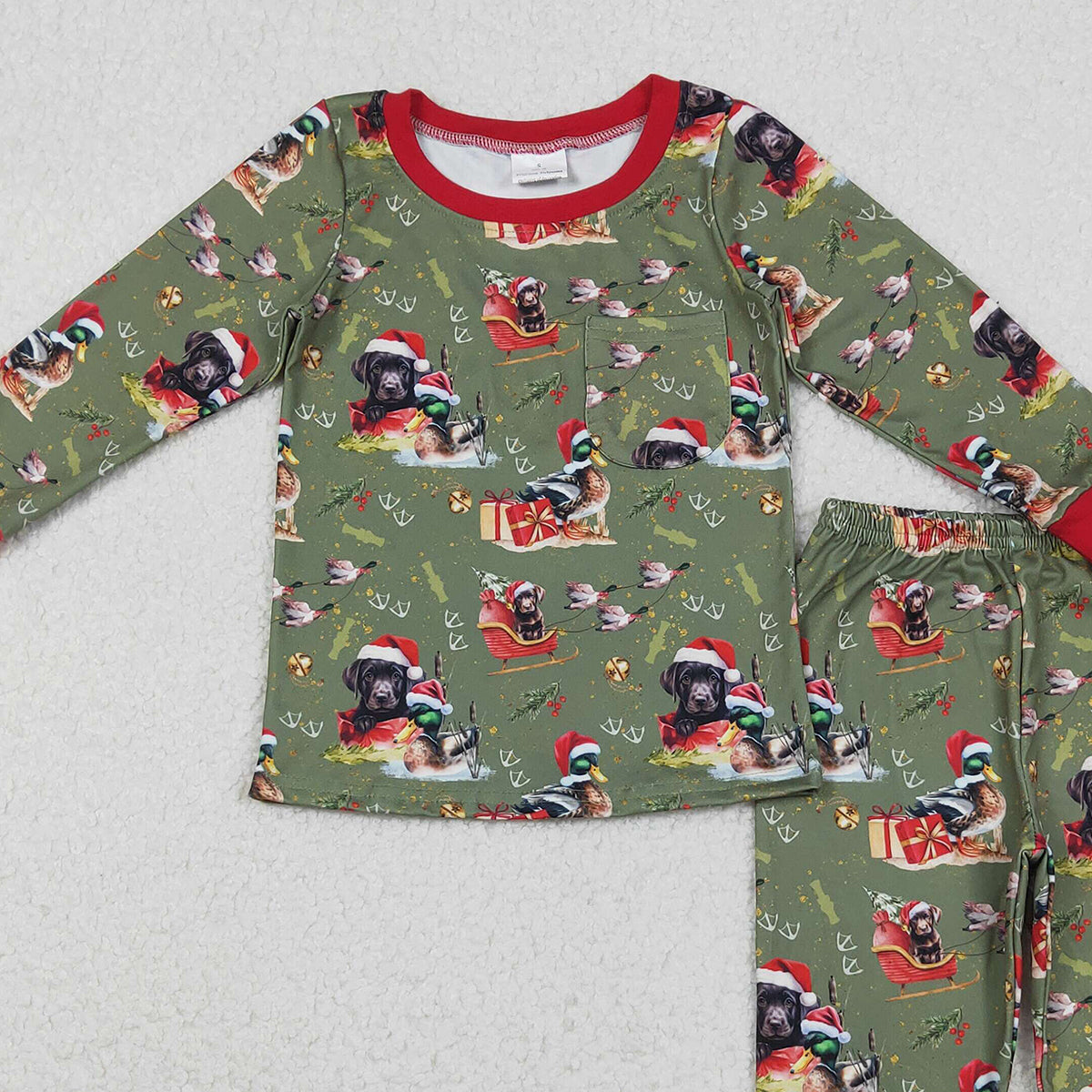 11.11 RTS NO MOQ （In stock）BLP1213 Baby Boys Christmas Hats Dogs Ducks Top Pant Hunting Pajamas Sets