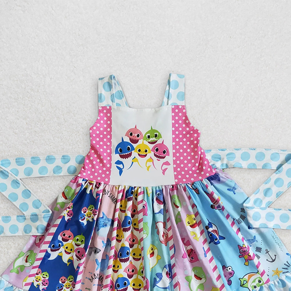 A10-23 RTS NO MOQ Baby Girls Summer Dress  Baby girls shark polka dots twirl dresses