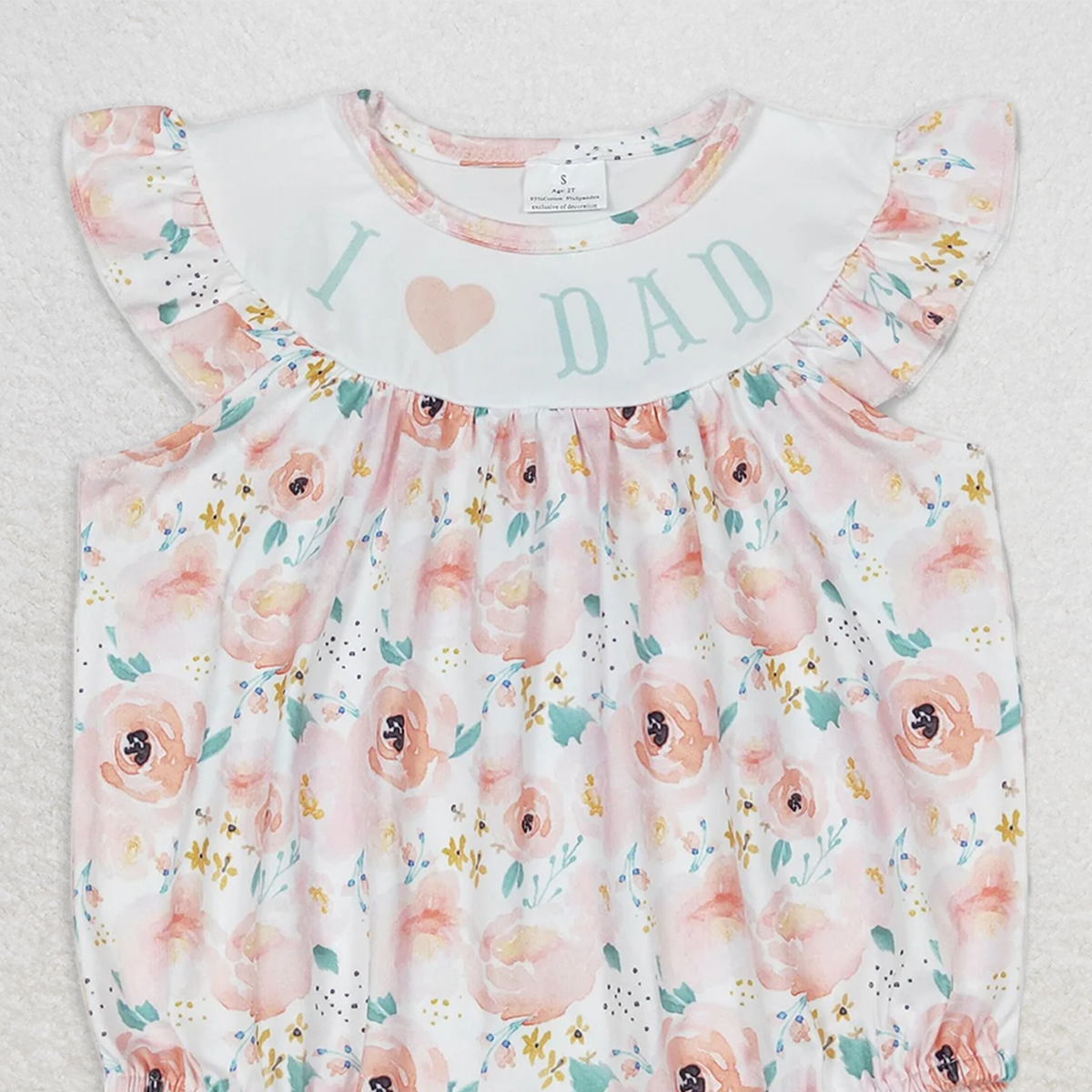 SR1349 RTS NO MOQBaby Girls Summer Rompers  Baby Girls I Love Dad Flowers Ruffle Sleeveless Summer Rompers