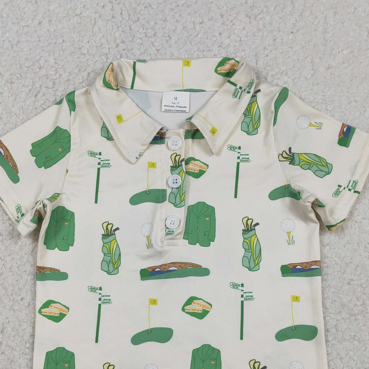 1.6 RTS NO MOQ （In stock）BT1583 Baby Boys Green Golf Balls Flags Team Button Polo Shirts Top