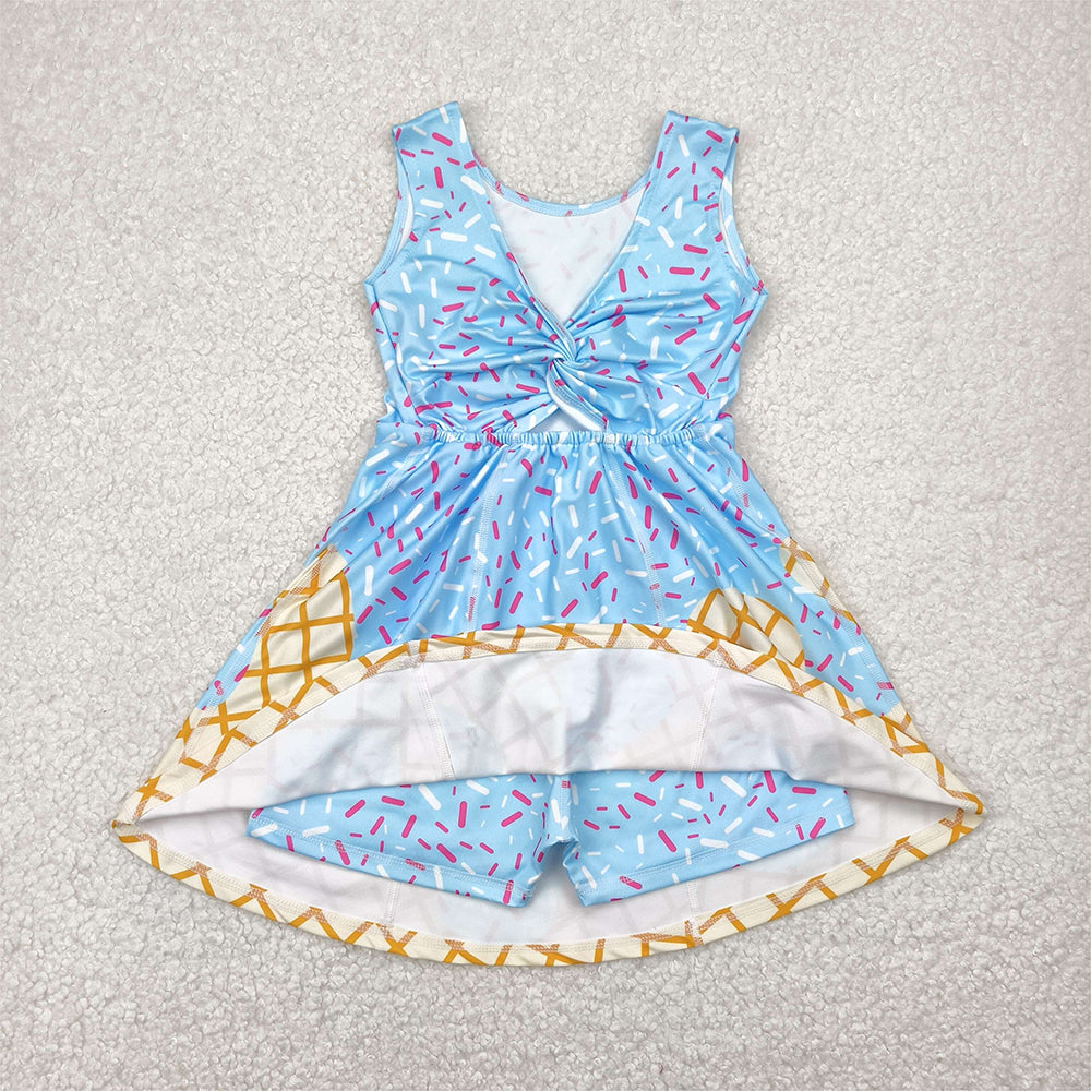 4.11 GSD2380 RTS NO MOQ Baby Girls Summer Yoga Dress baby girl clothes yoga team sleeveless dress