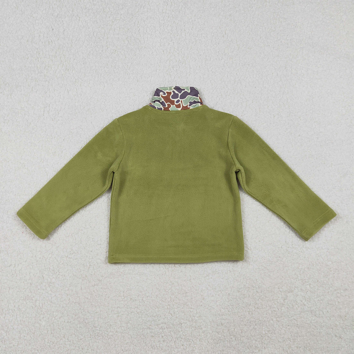 10.22 RTS NO MOQ （In stock）BT1308 Baby Boys Green Camo Quatrefoil Zipper Pullover Sherpa Tops