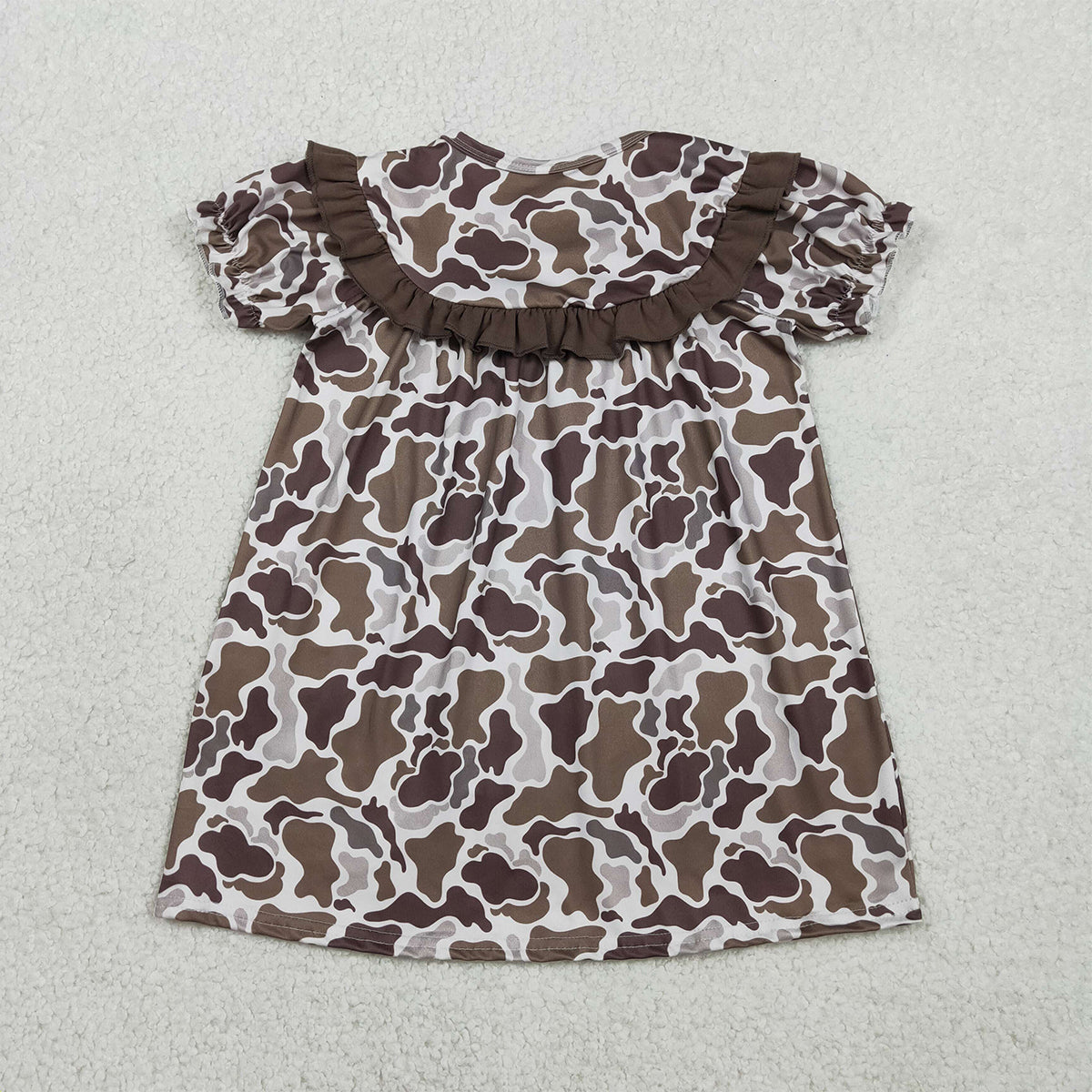 2.5 RTS NO MOQ （In stock）GSD3526 Embroidery Daddy's Girls Southern Brown Camo Ruffle Knee Length Dresses