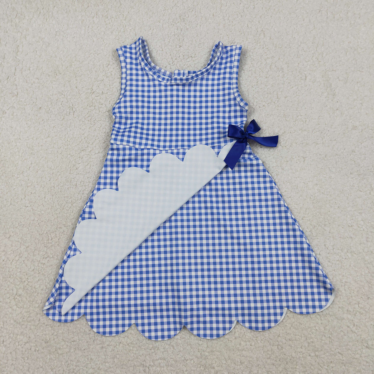 3.30 RTS NO MOQ （In stock）GSD3427 sleeveless blue plaid kids girls summer athletic dress
