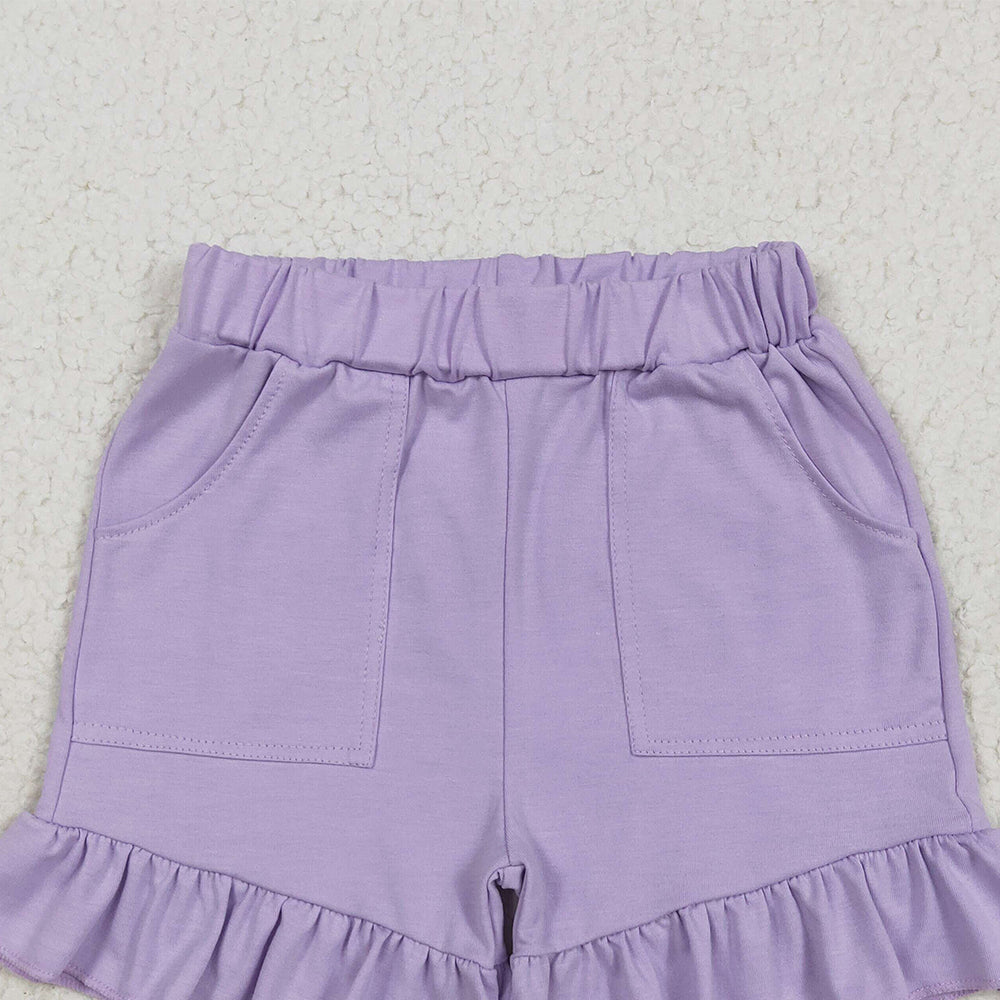 7.06 SS0561 RTS NO MOQ Baby Girls Summer Shorts Baby Girls Lavender Pockets Summer Cotton Ruffle Short Bottoms