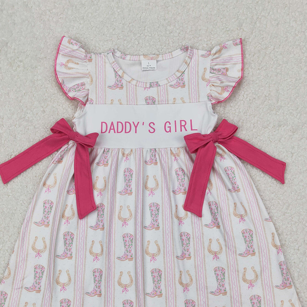 5.28 GSD2053 RTS NO MOQ Baby Girls Summer Dress Flutter sleeves daddy's girl boots western kids dresses