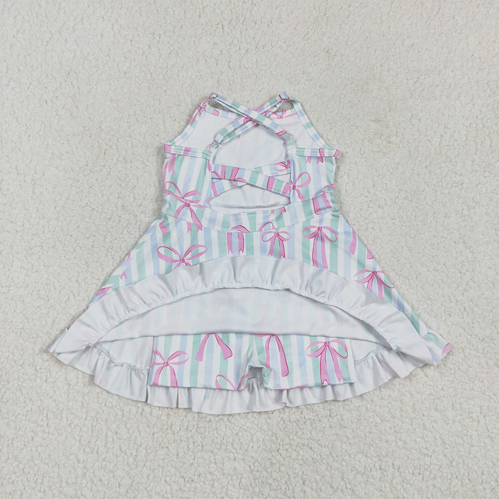 4.09 GSD2297 RTS NO MOQ Baby Girls Summer Dress Straps stripe pink bows ruffle girls athletic dress