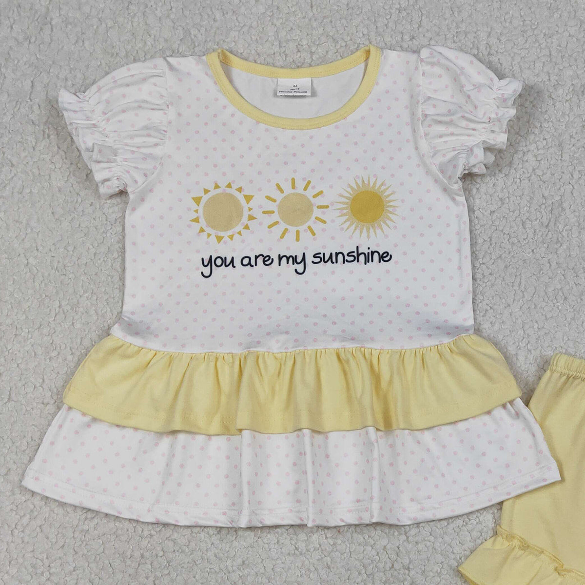 4.3 GSSO2947 RTS NO MOQ （In stock ）You are my sunshine polka dots top shorts girls outfits