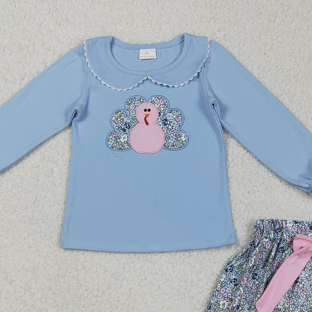 RTS NO MOQ （In stock）GLD0849 Baby Girls Skirt Sets Floral Turkey Top Skirts Thanksgiving Themed Clothing Set for Girls