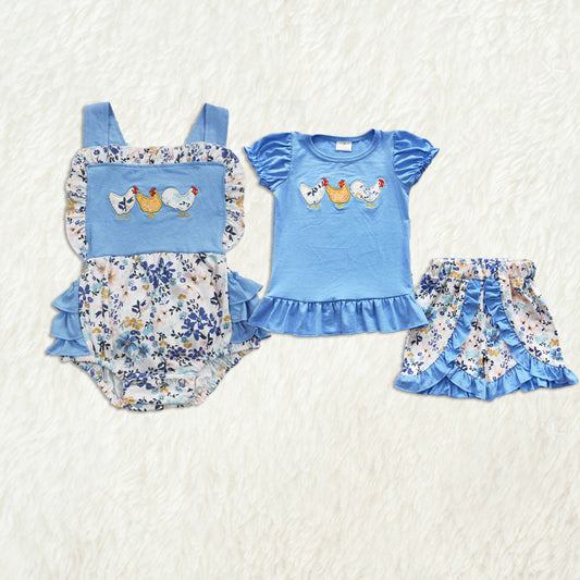 6.07   Girls Clothing Set Chicken Print Shirt Floral Shorts Outfit for Kids
