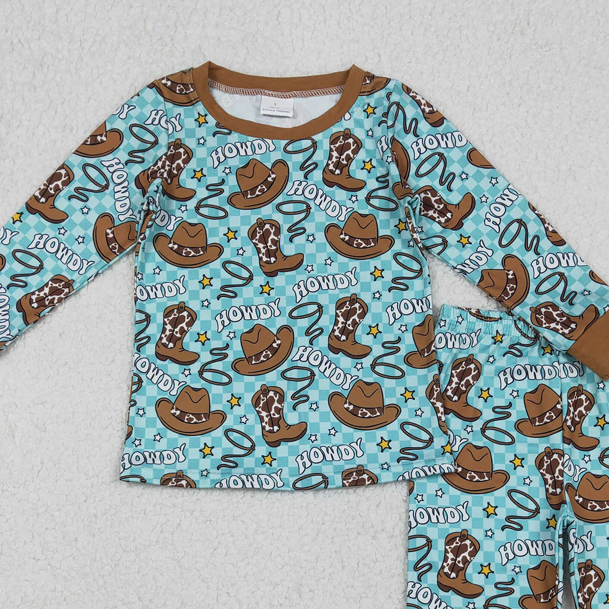 10.27 RTS NO MOQ （In stock）BLP1207 Baby Boys Winter Outfits Baby Boys Checked Howdy Hats Top Pants Western Pajamas Set