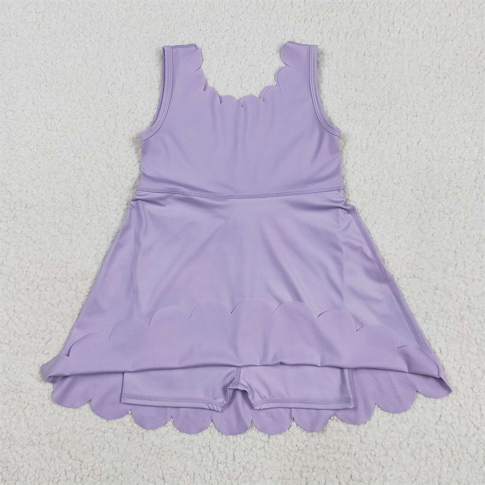 7.23 GSD2372 RTS NO MOQ Baby Girls Summer Yoga Dress Baby Girls Lavender Sleeveless Yoga Knee Length Dresses