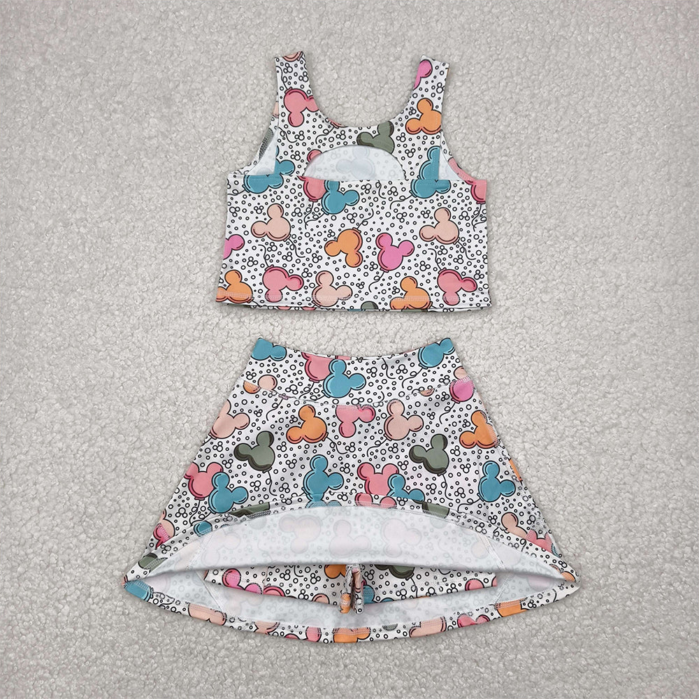 4.15 GSD2331 RTS NO MOQ Baby Girls Summer Yoga Outfits baby girl clothes yoga mickey head sleeveless dress