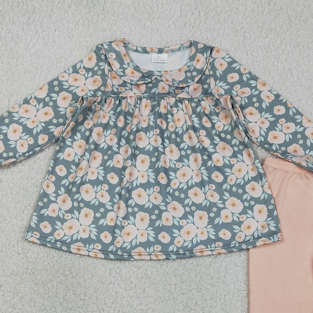 3.9 RTS NO MOQ （In stock）GLP2776 Baby Girls Fashion Long Ruffle Sleeve Flowers Tunic Leggings Pant Clothes Set