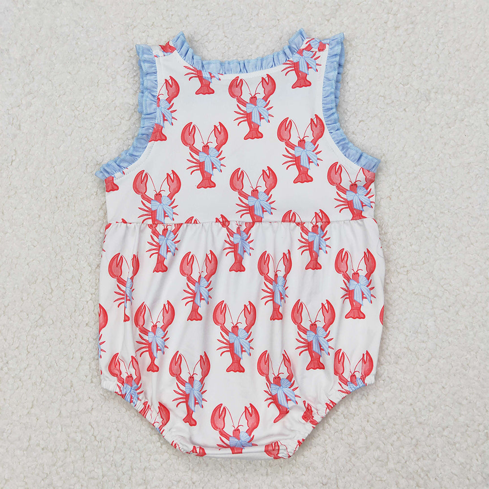 4.30 SR2710 RTS NO MOQ Sleeveless ruffle bow crawfish baby girls romper