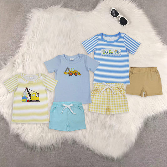 8.12  RTS Sibling Baby Boys Summer Boys Outfits Stripe constructions top pocket shorts boys clothing