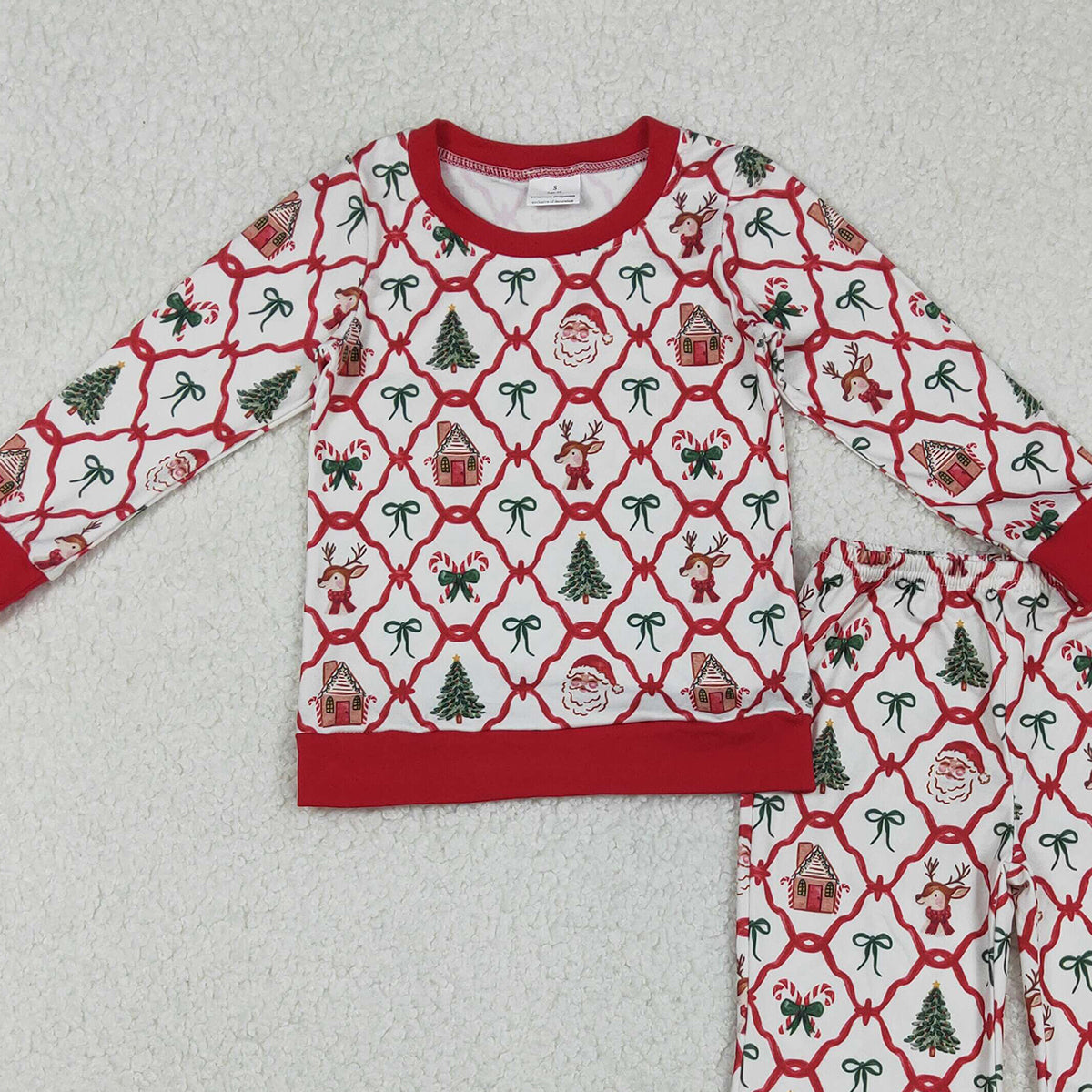 11.13 RTS NO MOQ （In stock）GLP2878 Baby Girls Red Bows Santa Checked Top Flare Pants Christmas Clothes Sets