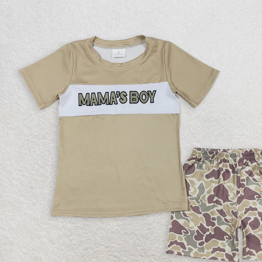 BSSO0567RTS NO MOQ Baby Boys Summer Boys Outfits Baby Boys Mama's Boys Shirt Camo Shorts Clothes Sets