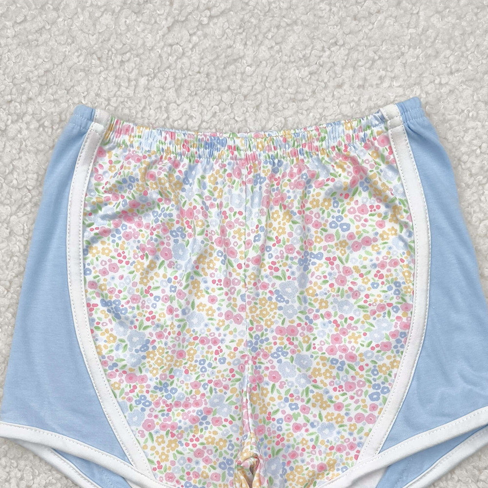 4.15 SS0522 RTS NO MOQ Baby Girls Summer Shorts Light blue floral baby girls summer shorts