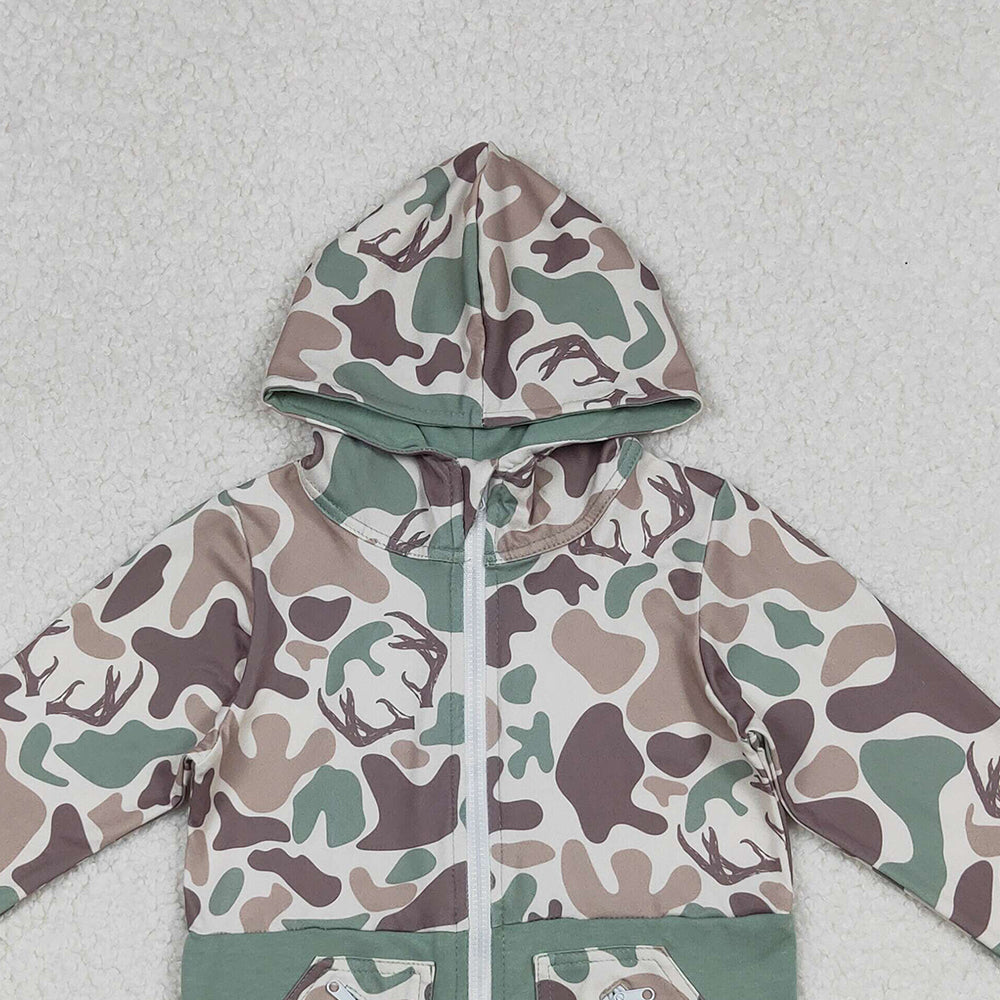9.29  RTS NO MOQ （In stock）BT1335 Baby Boys Brown Deer Camo Pocket Zipper Western Hoodies Top