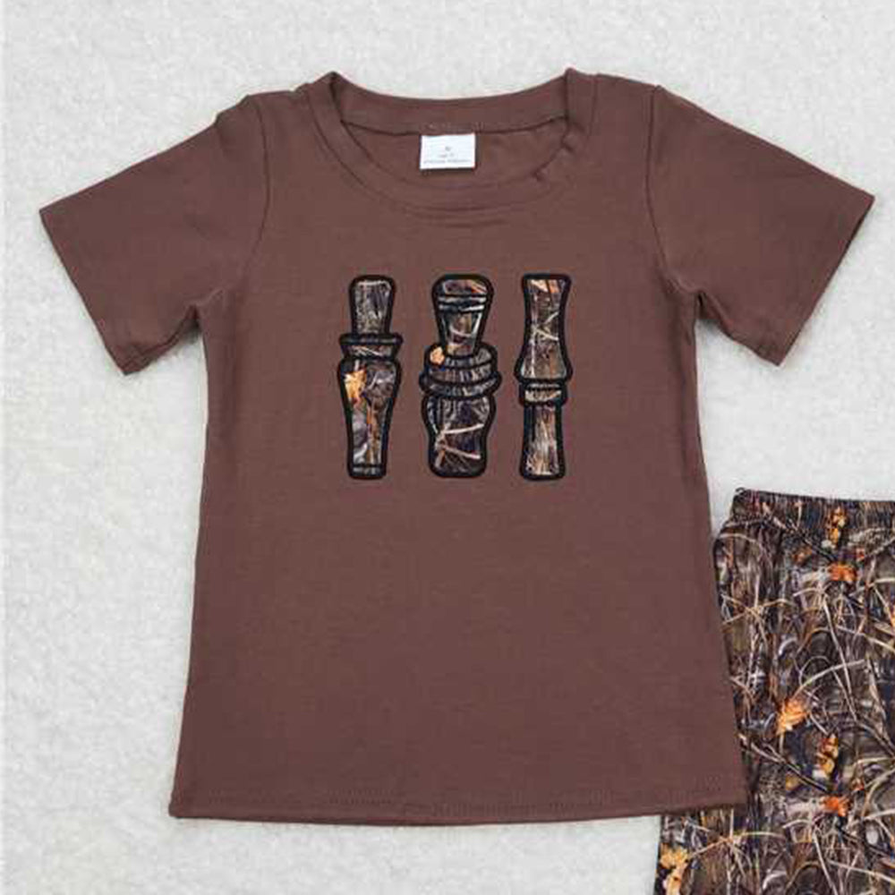 USA Shop (in stock) BSSO0780 RTS NO MOQ Short sleeves duck call top camo shorts kids boys clothing