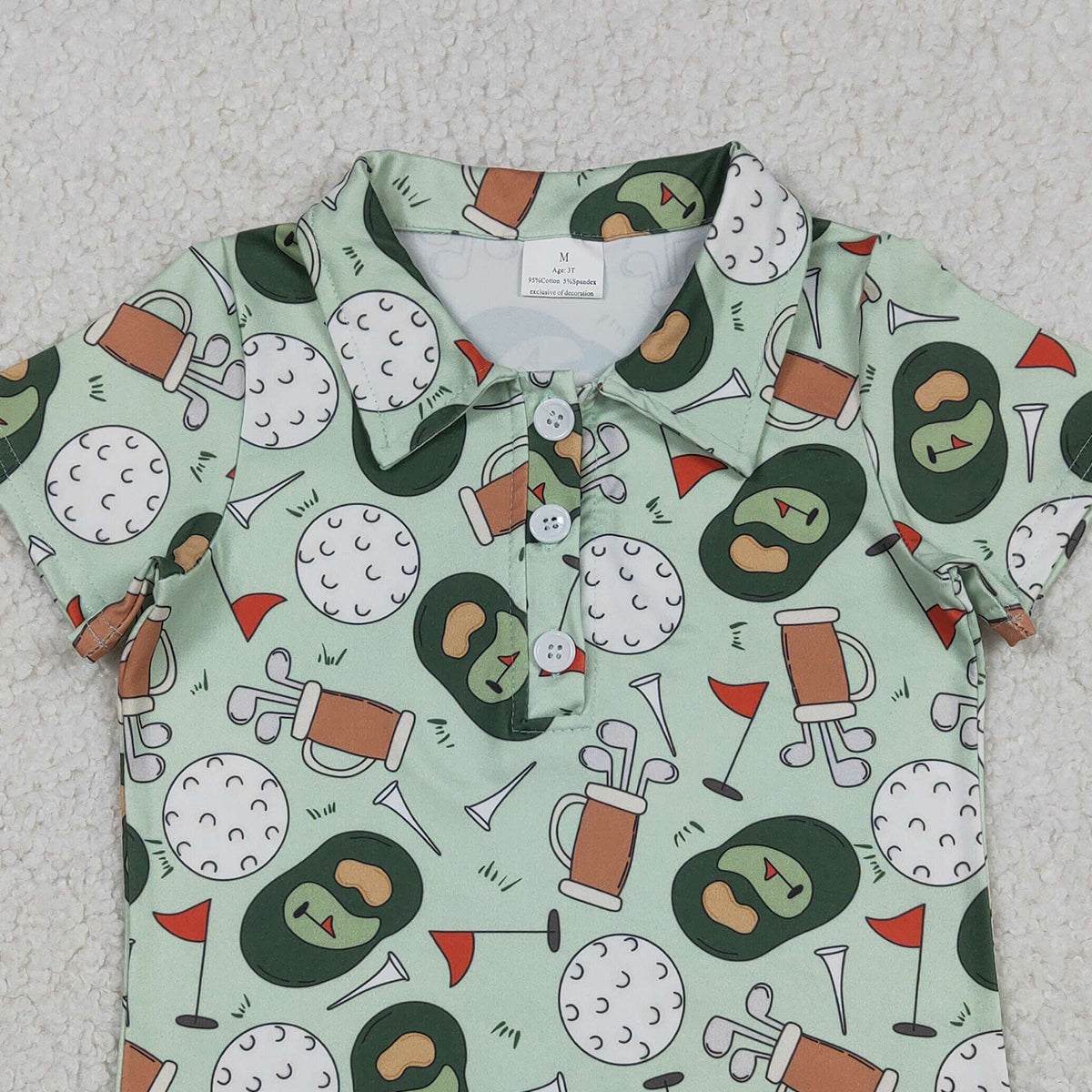 12.30 RTS NO MOQ （In stock）BT1586 Baby Boys Green Golf Flags Team Button Polo Shirts Top