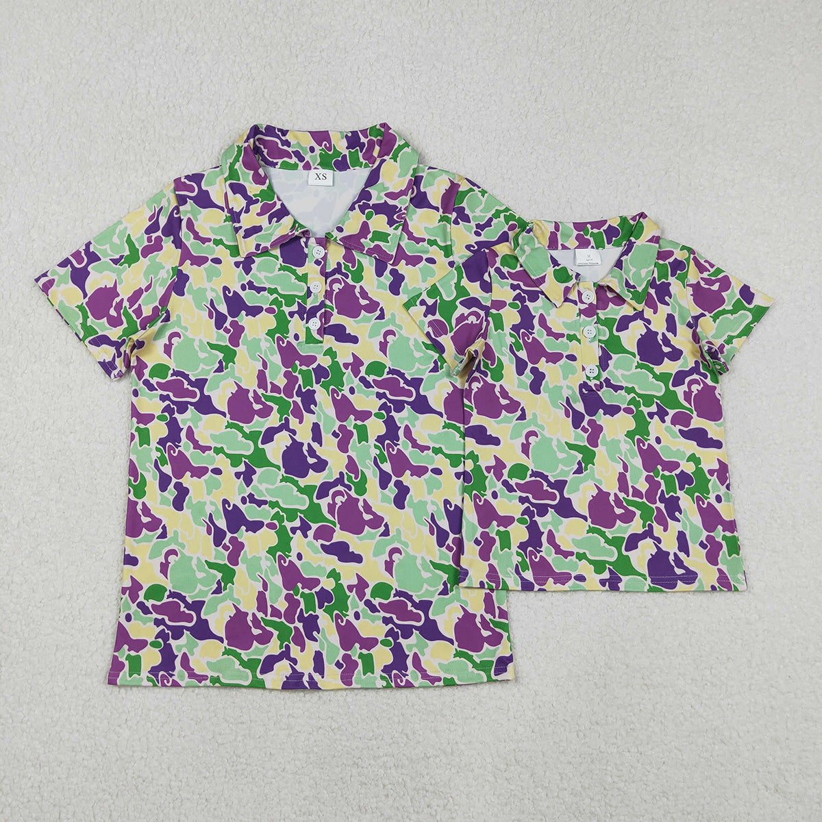 11.12 RTS NO MOQ （In stock）BT1452 Adult Men Mardigras Camo Button Polo Shirts Top