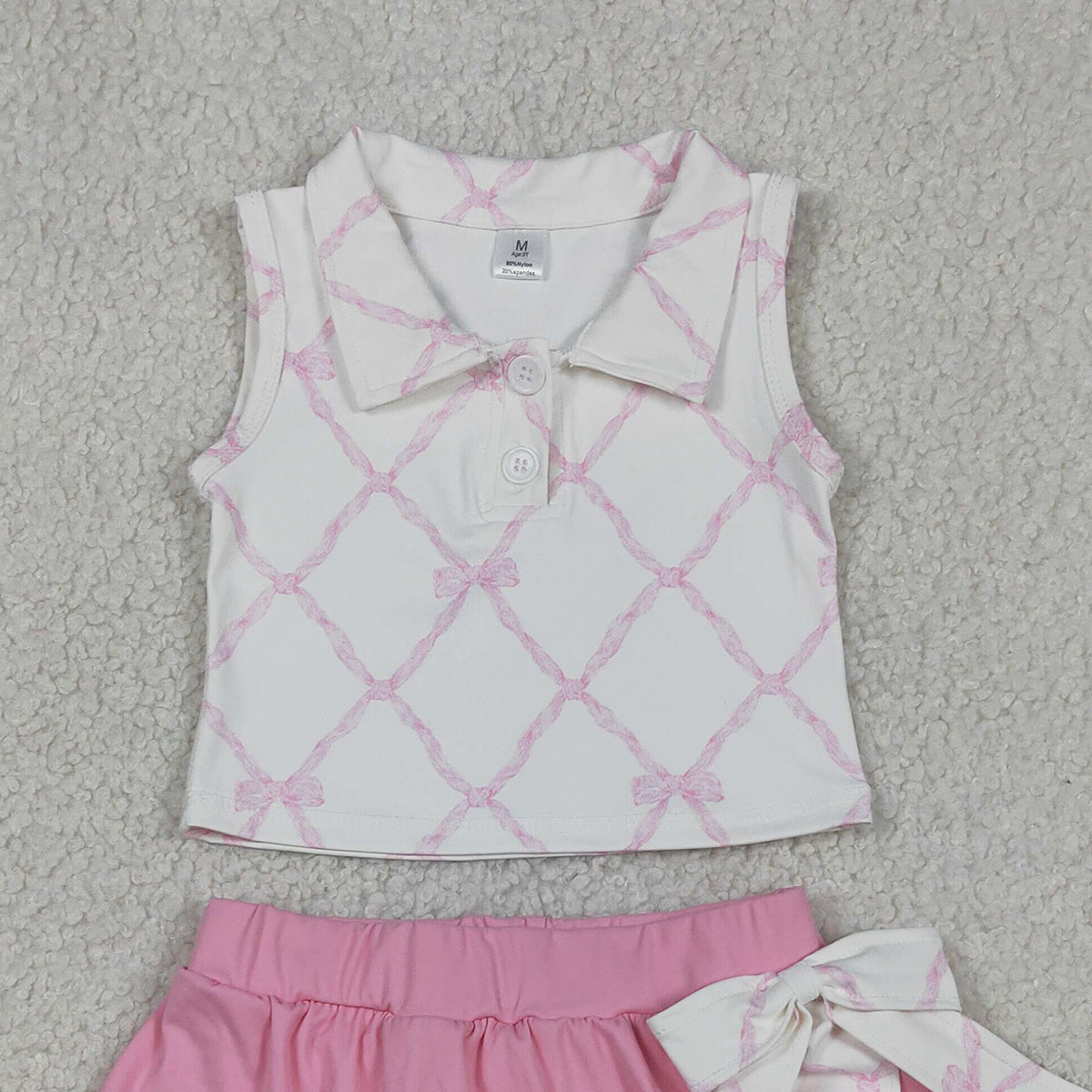 GSD3479 RTS NO MOQ （In stock ）Sleeveless pink bow top ruffle skirt girls activewear set