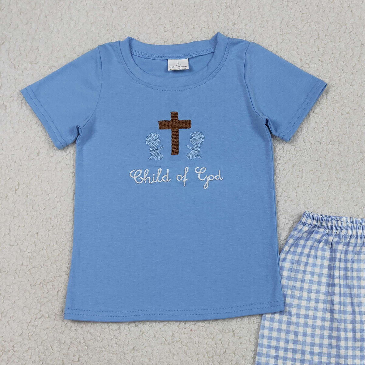 3.27 BSSO1714 RTS NO MOQ （In stock ）Child of god cross embroidery kids boys Easter outfits