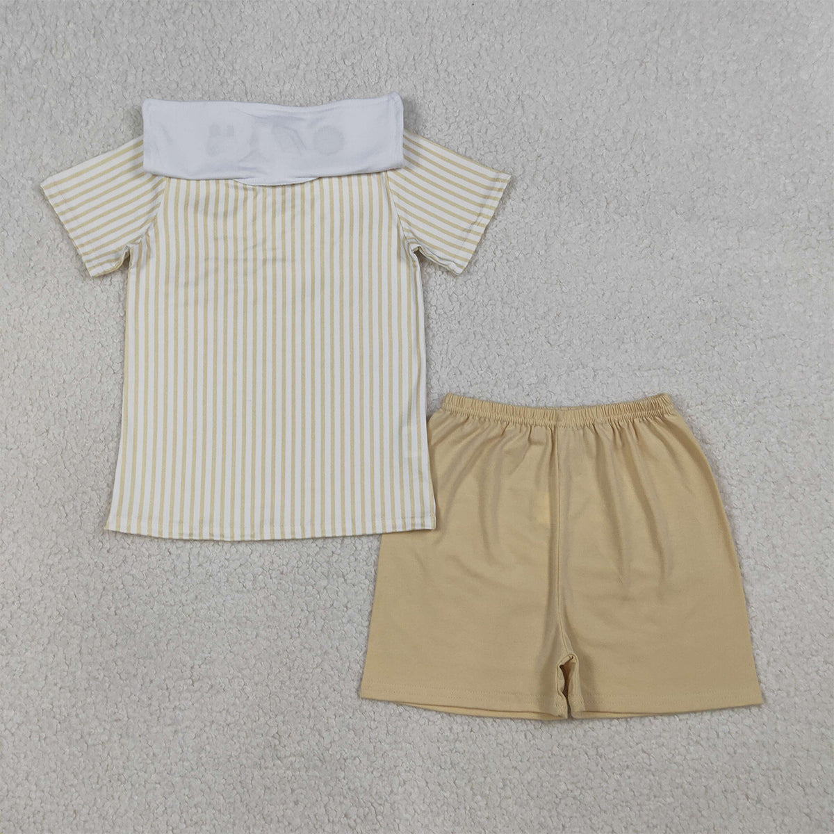 3.19 RTS NO MOQ （In stock）BSSO1777 Fashion Clothing For Baby Boys Embroidery Cross Sheep Stripe Top Shorts Clothes Sets