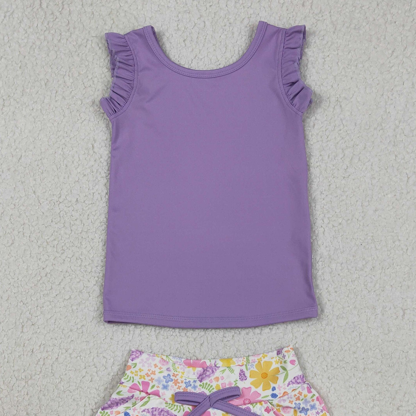 GSD3771 RTS NO MOQ （In stock ）Sleeveless lavender top floral skirt girls active wear set