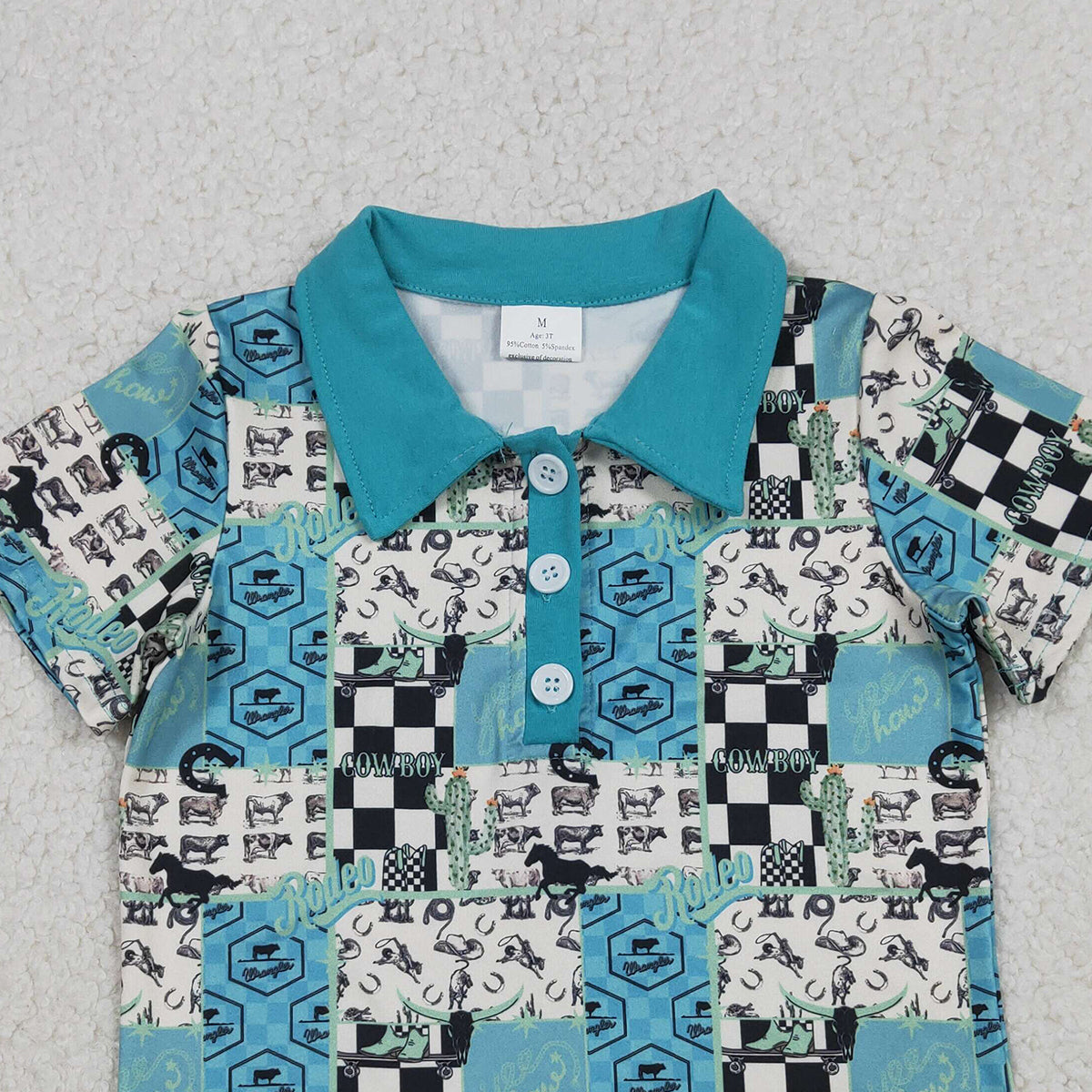 1.16 RTS NO MOQ （In stock）BT1631 Baby Boys Horse Saloon Cowboys Western Button Polo Shirts Top