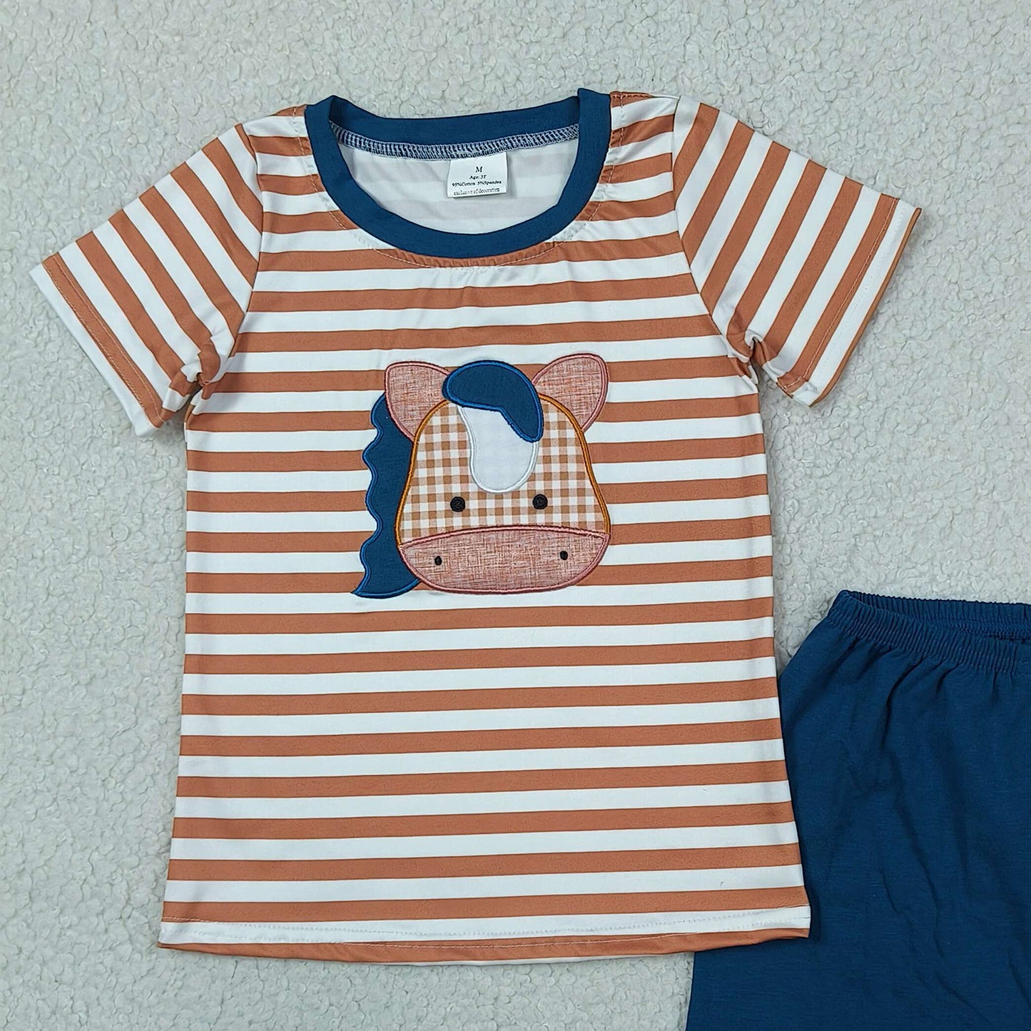 BBSSO0380 RTS NO MOQ （In stock ）Brown stripe cows top shorts boys summer outfits