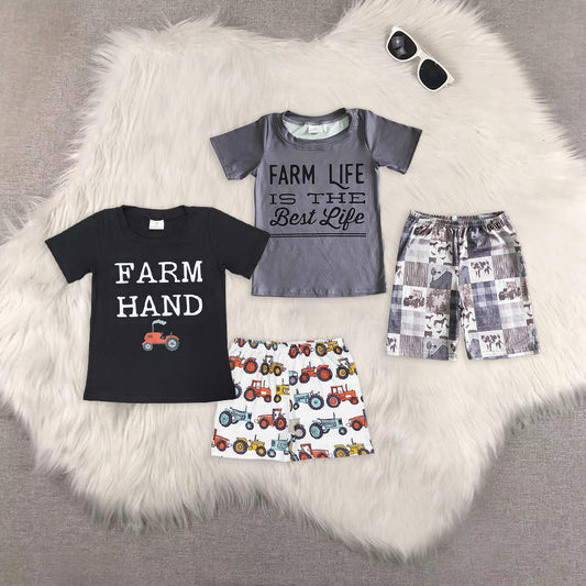 8.01   RTS NO MOQ Baby Boys Summer Boys Outfits Sibling Farm life is the best life boy clothing set
